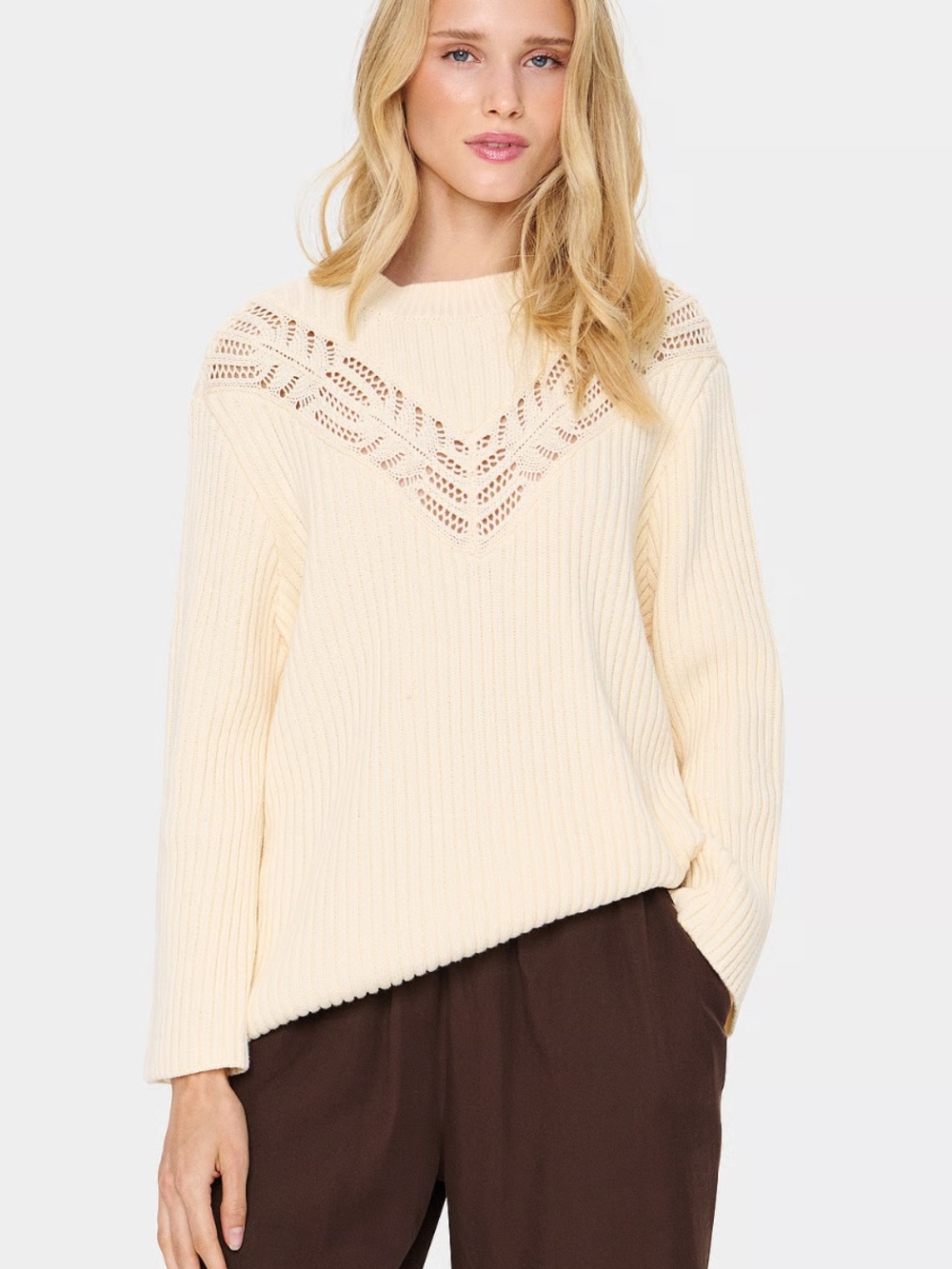 Saint Tropez GilbertaSZ Ribbed Knit Pullover Sweater Size XL – Ivory Oversized